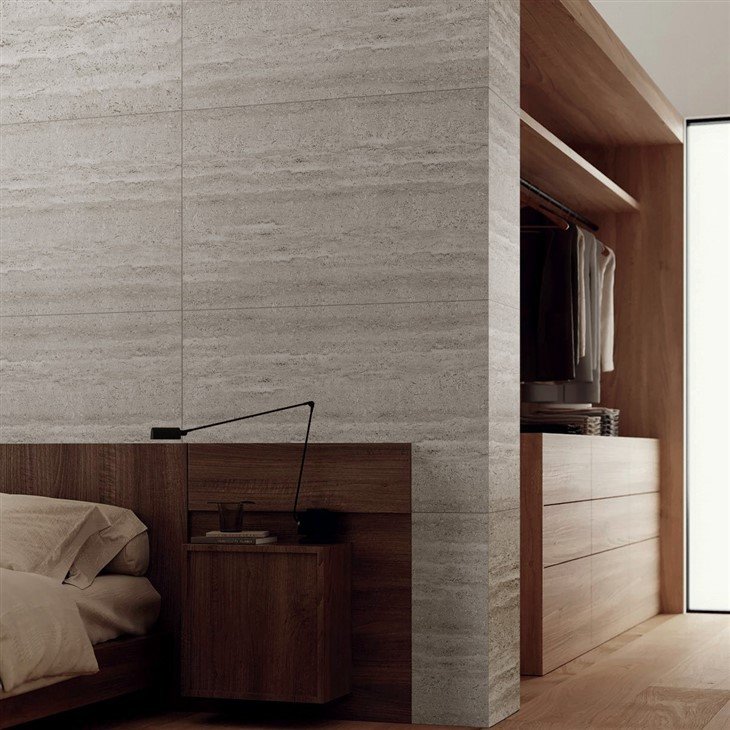 Quarto com cabeceira em pedra flexível