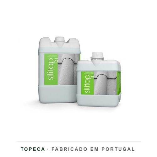 Bidões de Silitop B1, hidrofugante aquoso da Topeca, fabricado em Portugal